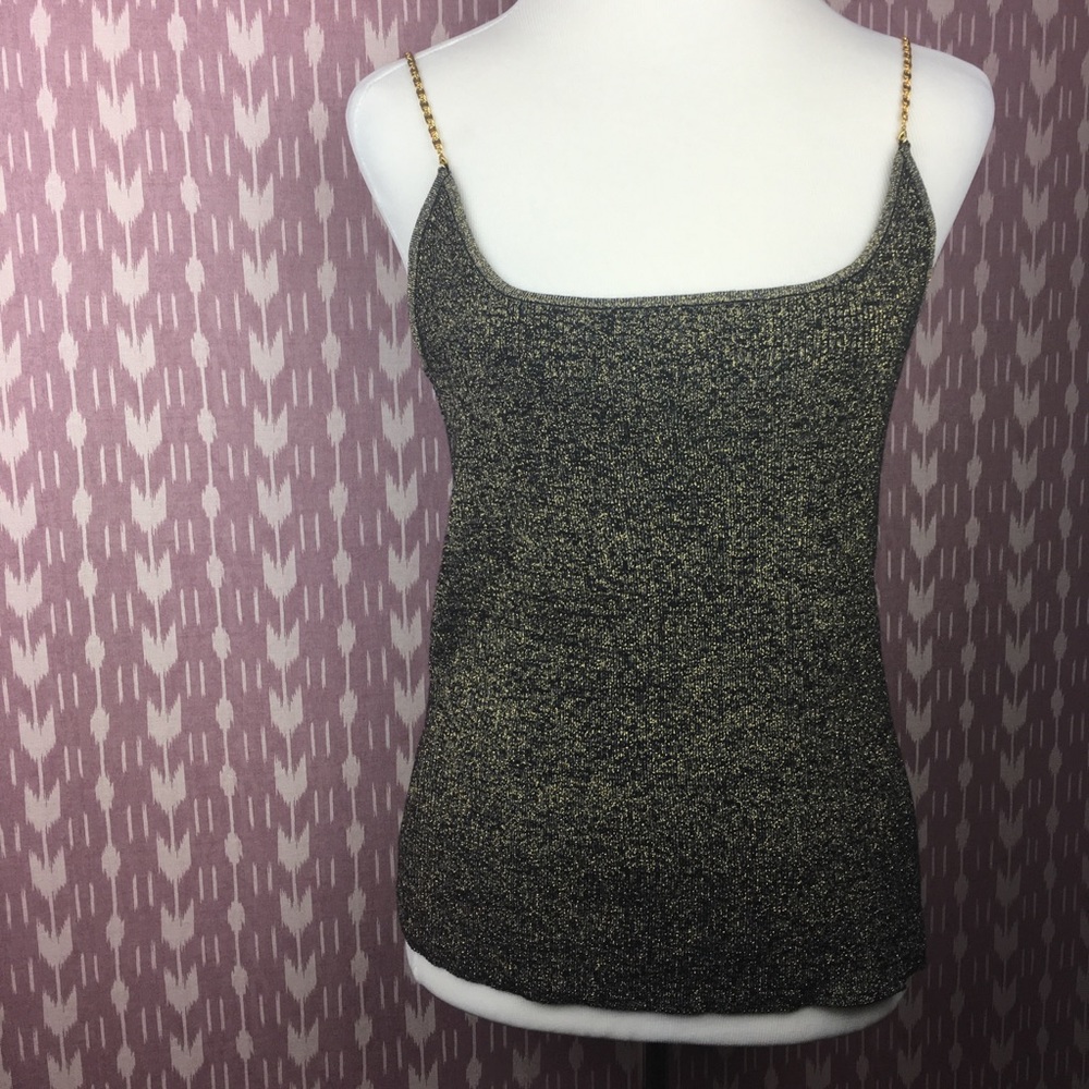 KENAR gold chain black and gold strapless blouse